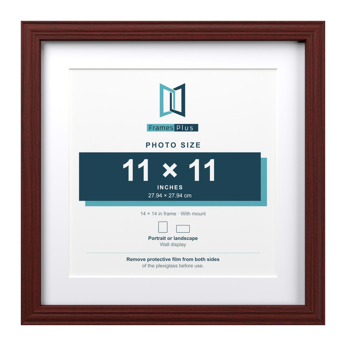 Devon Mahogany 14 x 14 inch picture frame with a white mount for an 11 x 11 inch photo