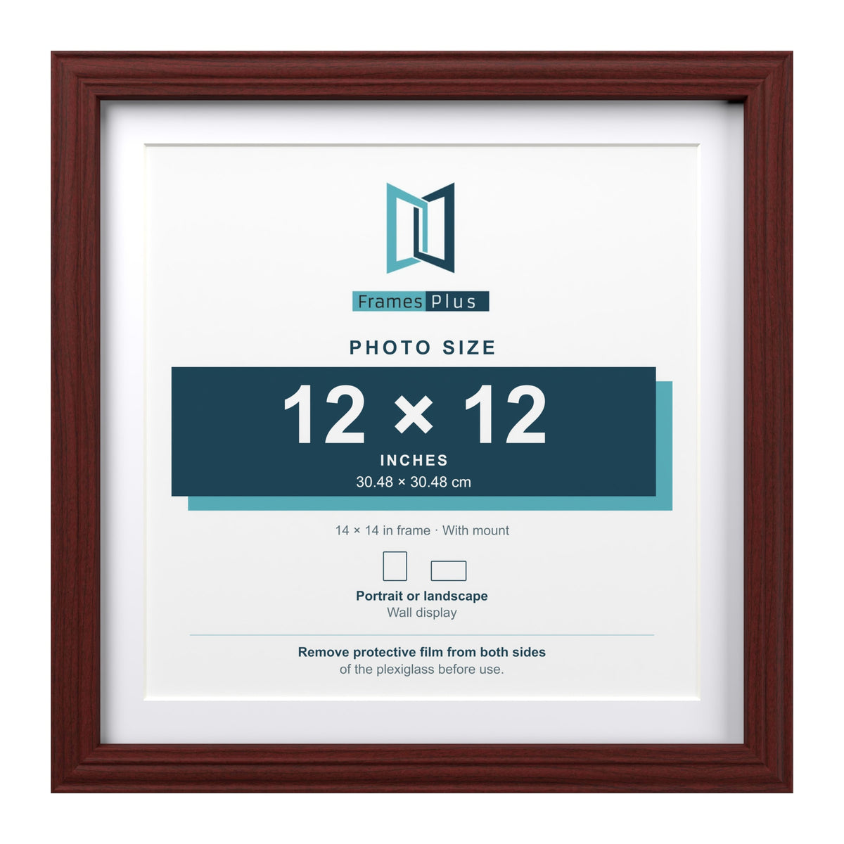 Devon Mahogany 14 x 14 inch picture frame with a white mount for a 12 x 12 inch photo