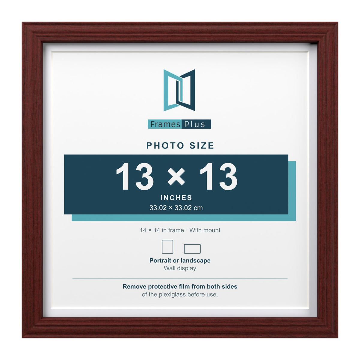 Devon Mahogany 14 x 14 inch picture frame with a white mount for a 13 x 13 inch photo