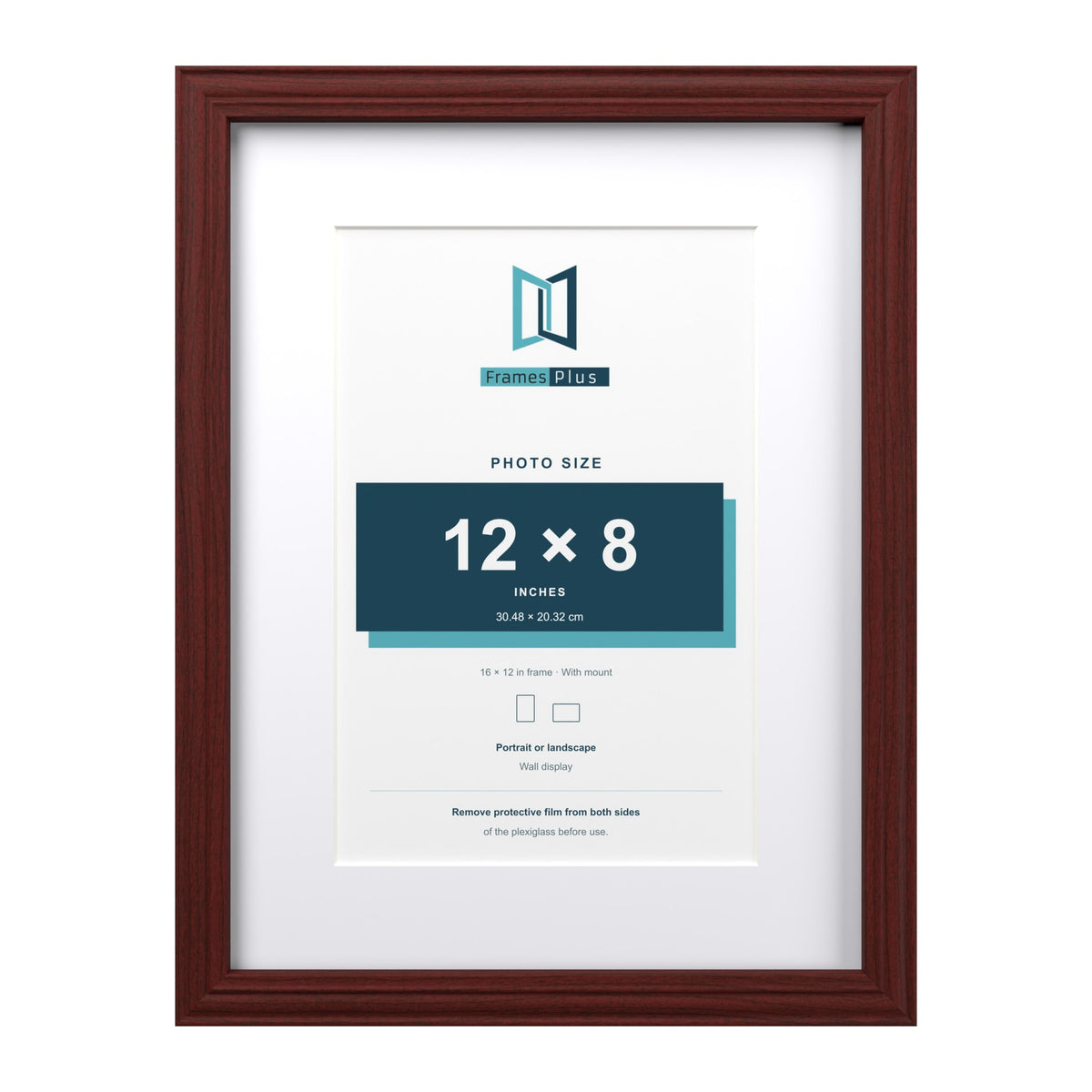Devon Mahogany 16 x 12 inch picture frame with a white mount for a 12 x 8 inch photo