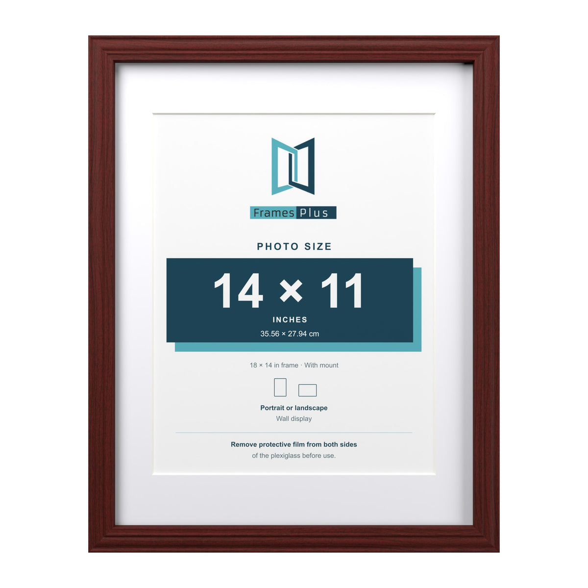 Devon Mahogany 18 x 14 inch picture frame with a white mount for a 14 x 11 inch photo