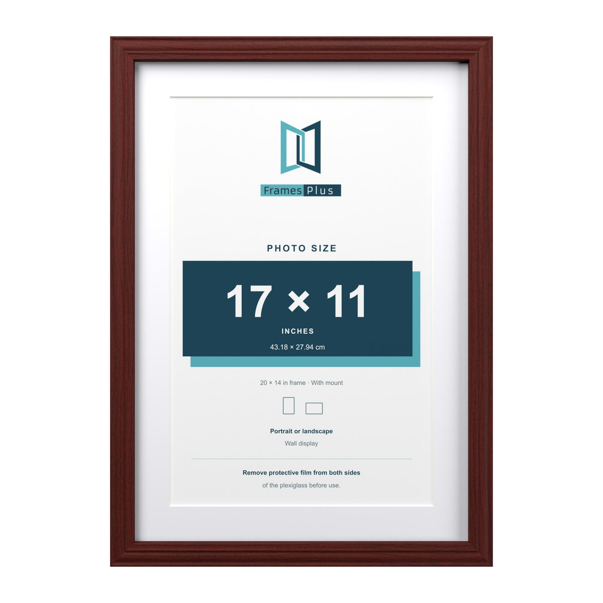 Devon Mahogany 20 x 14 inch picture frame with a white mount for a 17 x 11 inch photo