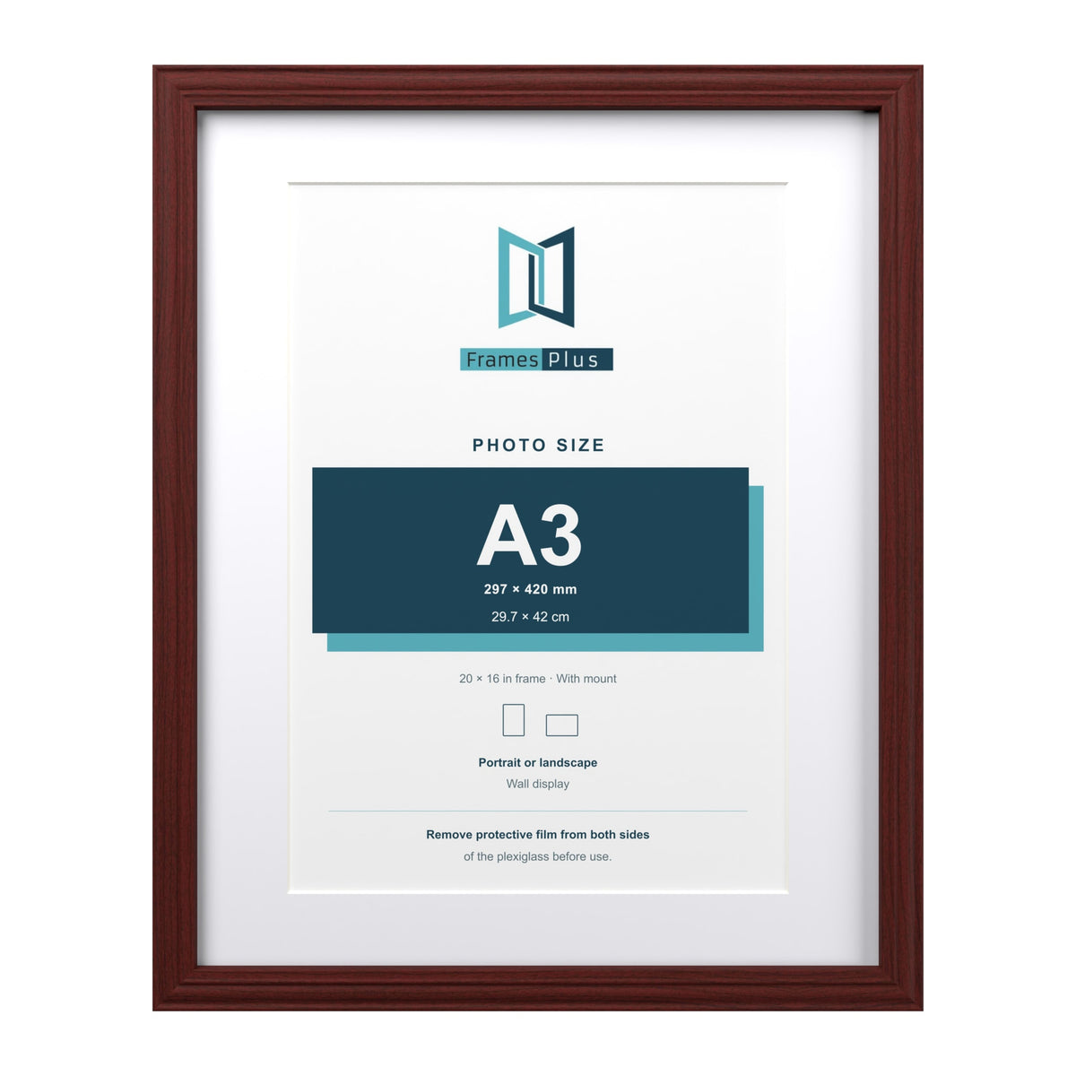 Devon Mahogany 20 x 16 inch picture frame with a white mount for an A3 photo