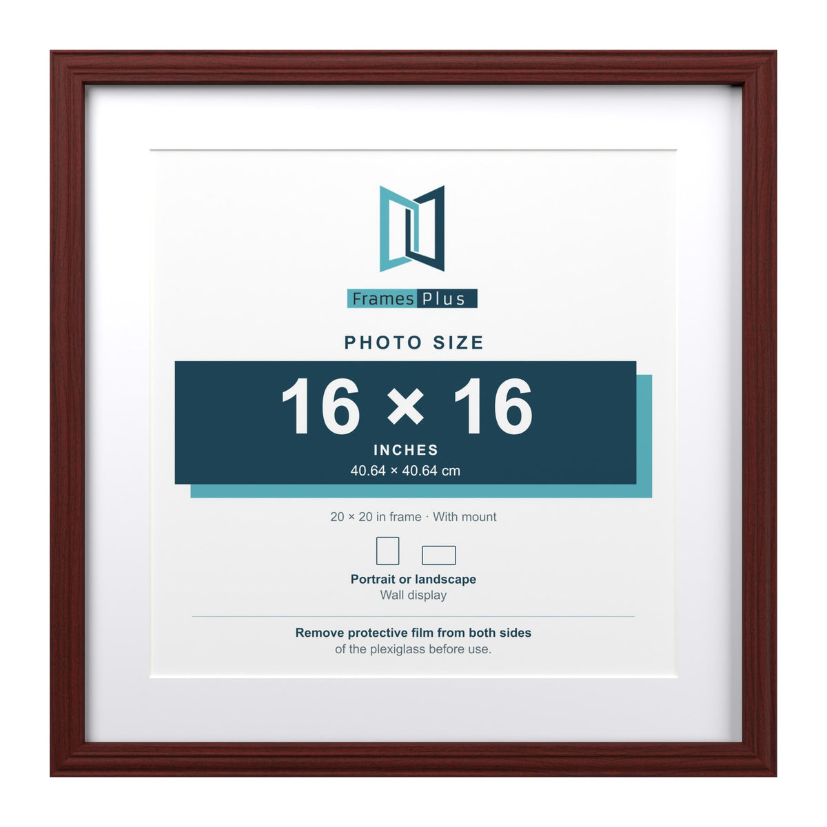 Devon Mahogany 20 x 20 inch picture frame with a white mount for a 16 x 16 inch photo