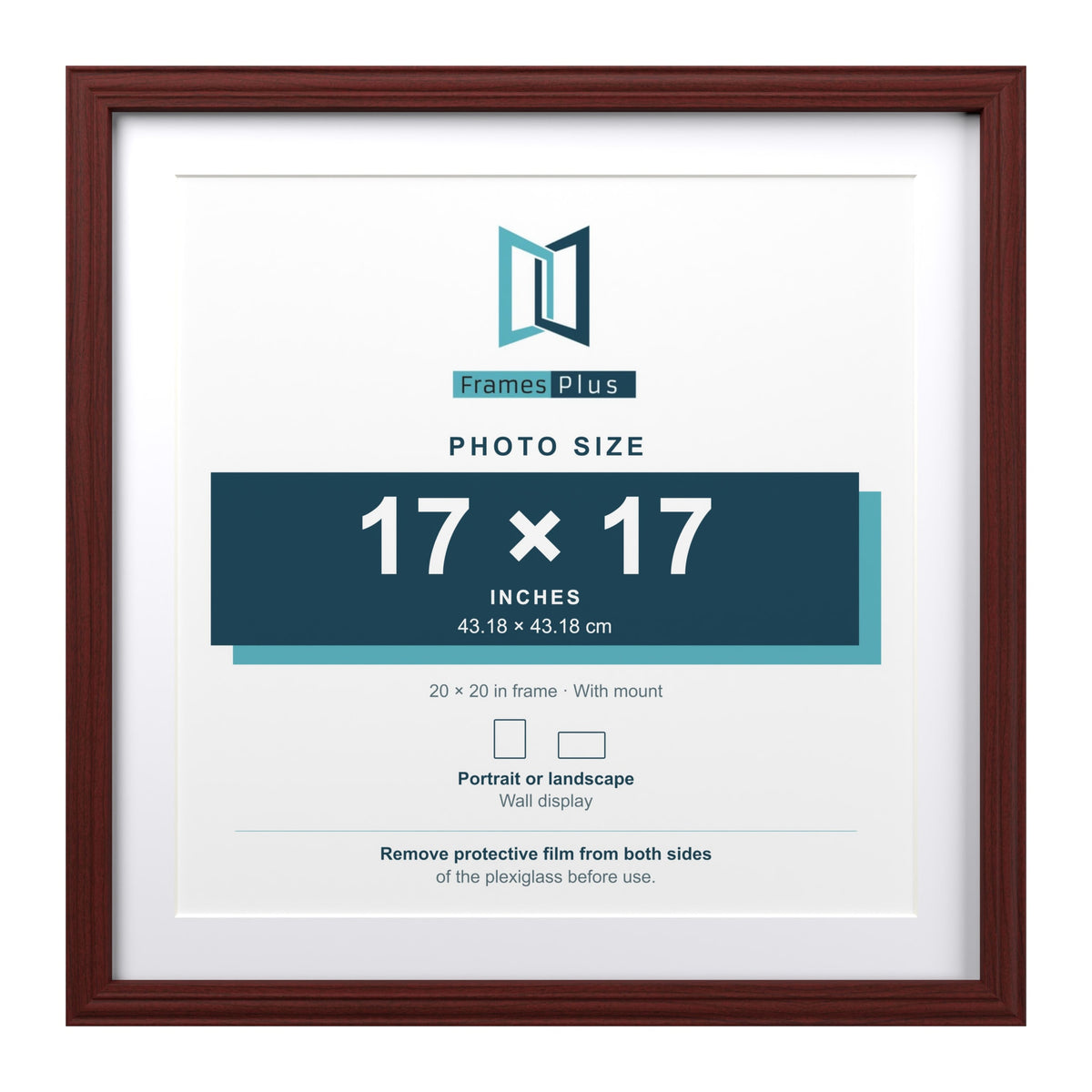 Devon Mahogany 20 x 20 inch picture frame with a white mount for a 17 x 17 inch photo