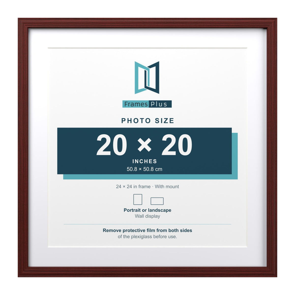Devon Mahogany 24 x 24 inch picture frame with a white mount for a 20 x 20 inch photo