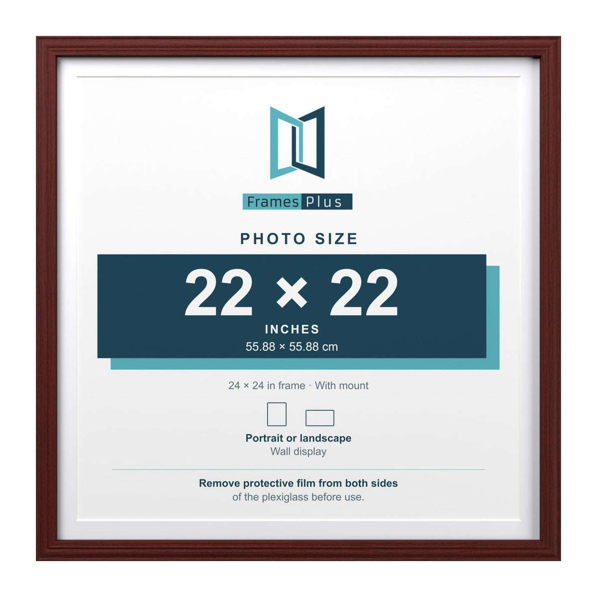 Devon Mahogany 24 x 24 inch picture frame with a white mount for a 22 x 22 inch photo