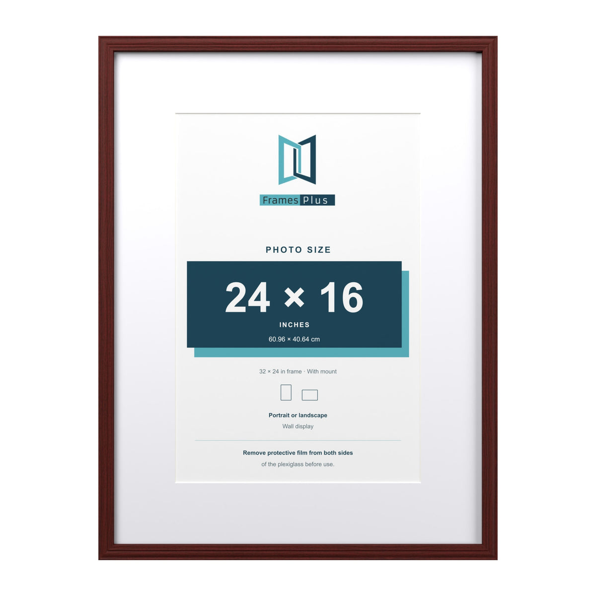 Devon Mahogany 32 x 24 inch picture frame with a white mount for a 24 x 16 inch photo