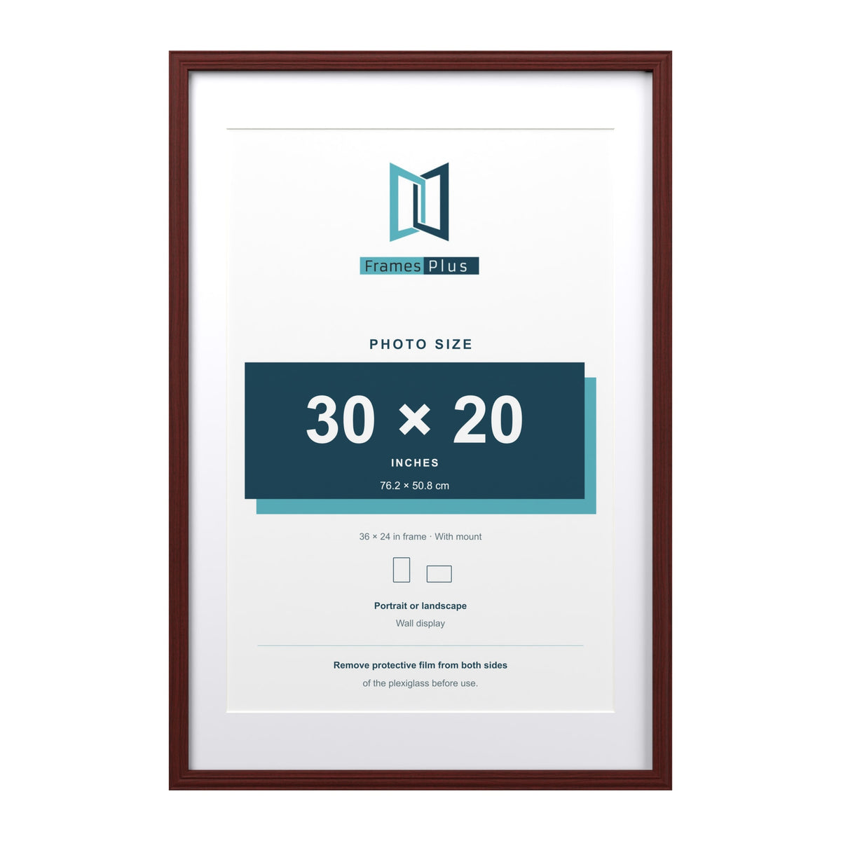 Devon Mahogany 36 x 24 inch picture frame with a white mount for a 30 x 20 inch photo