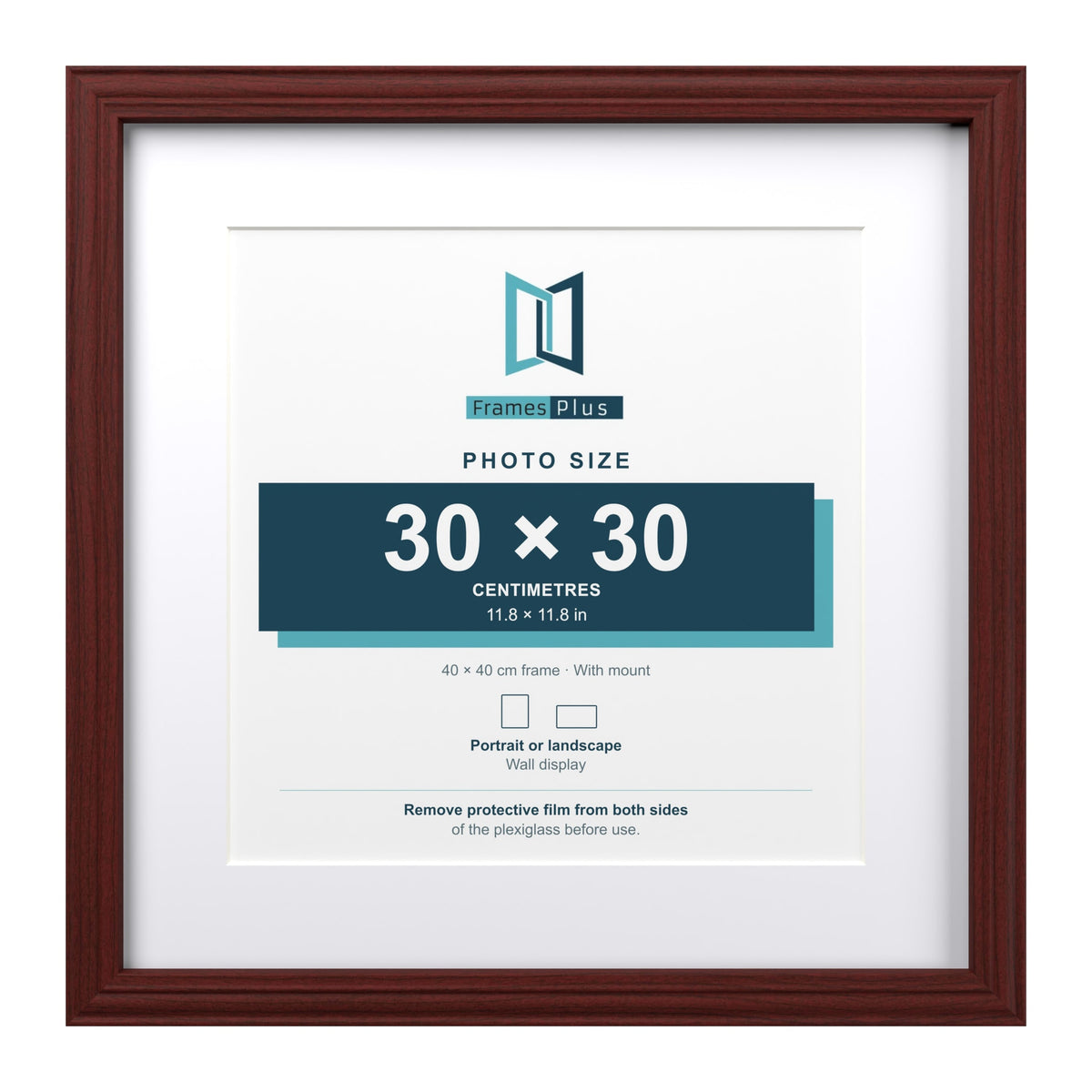 Devon Mahogany 40 x 40 cm picture frame with a white mount for a 30 x 30 cm photo