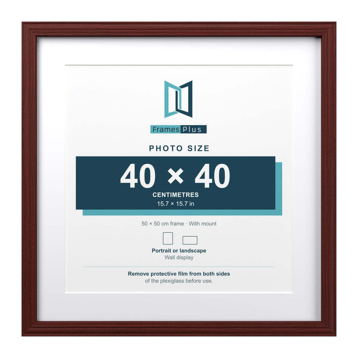 Devon Mahogany 50 x 50 cm picture frame with a white mount for a 40 x 40 cm photo