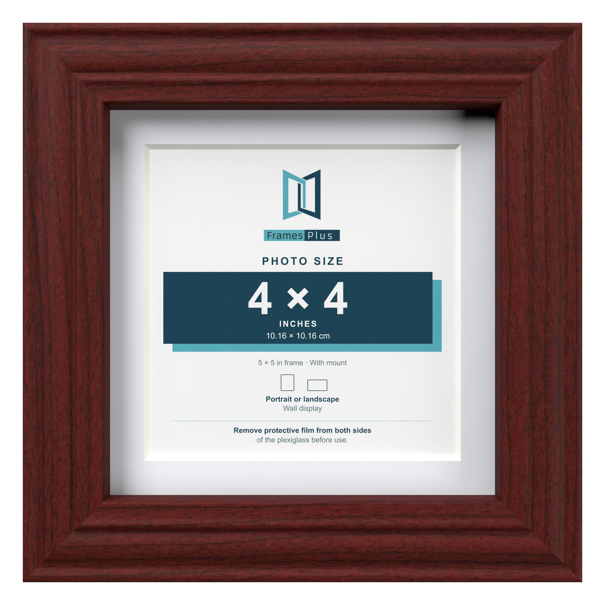 Devon Mahogany 5 x 5 inch picture frame with a white mount for a 4 x 4 inch photo
