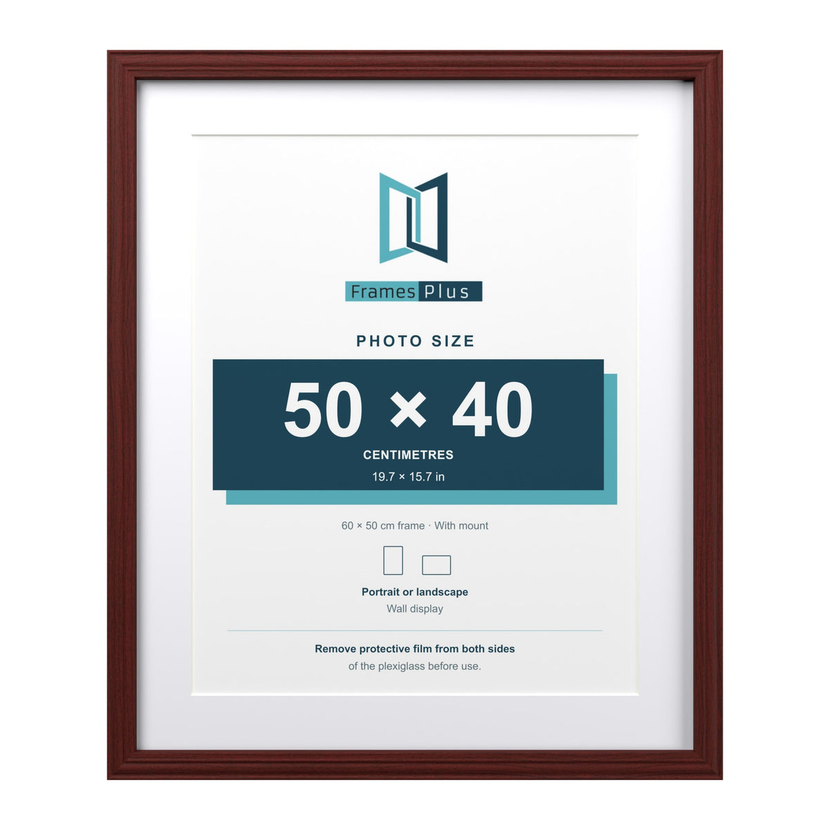 Devon Mahogany 60 x 50 cm picture frame with a white mount for a 50 x 40 cm photo
