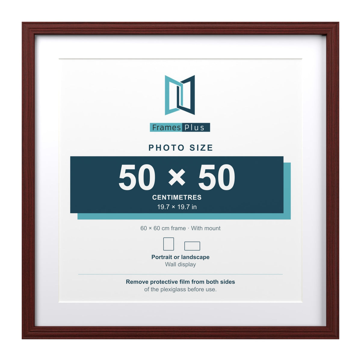 Devon Mahogany 60 x 60 cm picture frame with a white mount for a 50 x 50 cm photo