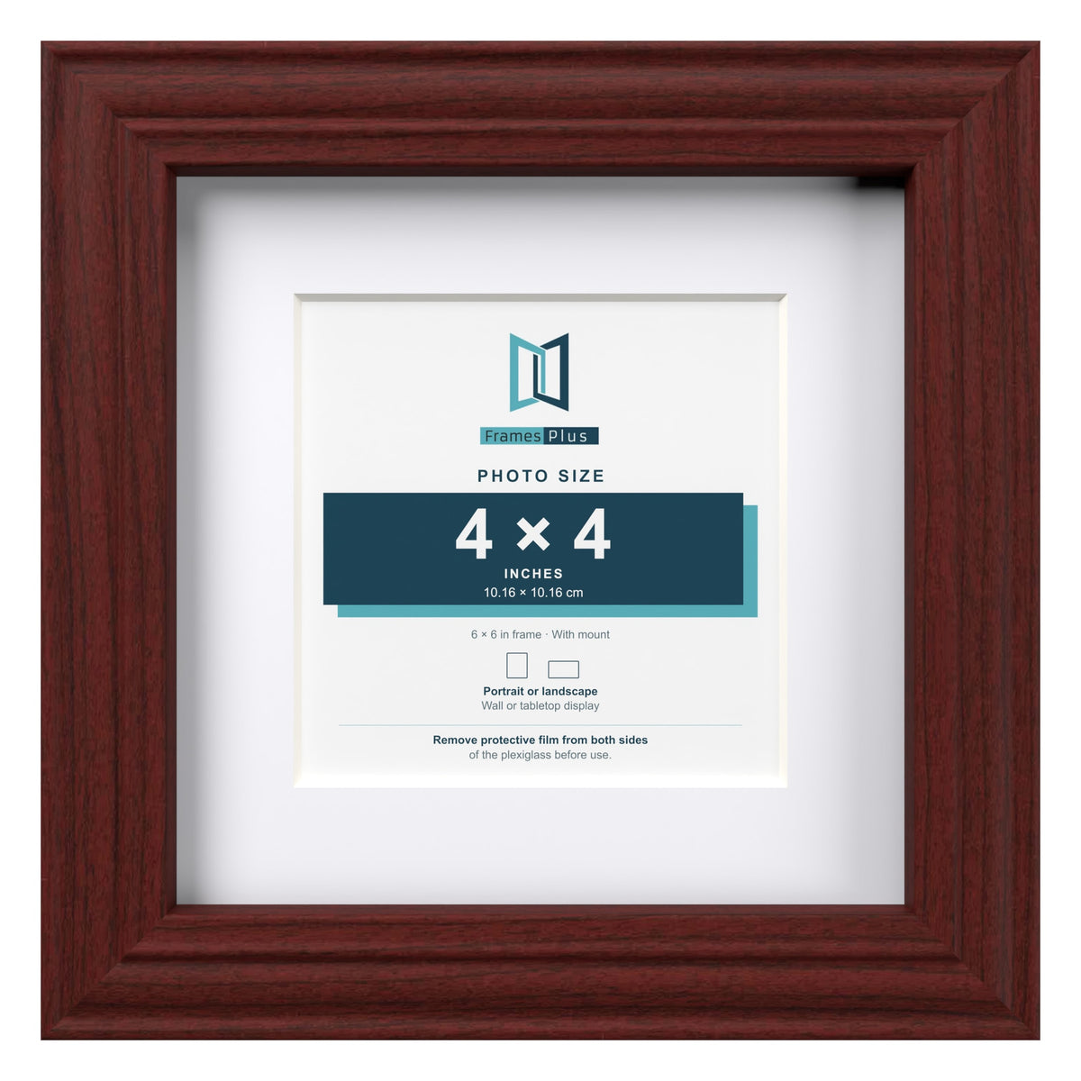 Devon Mahogany 6 x 6 inch picture frame with a white mount for a 4 x 4 inch photo