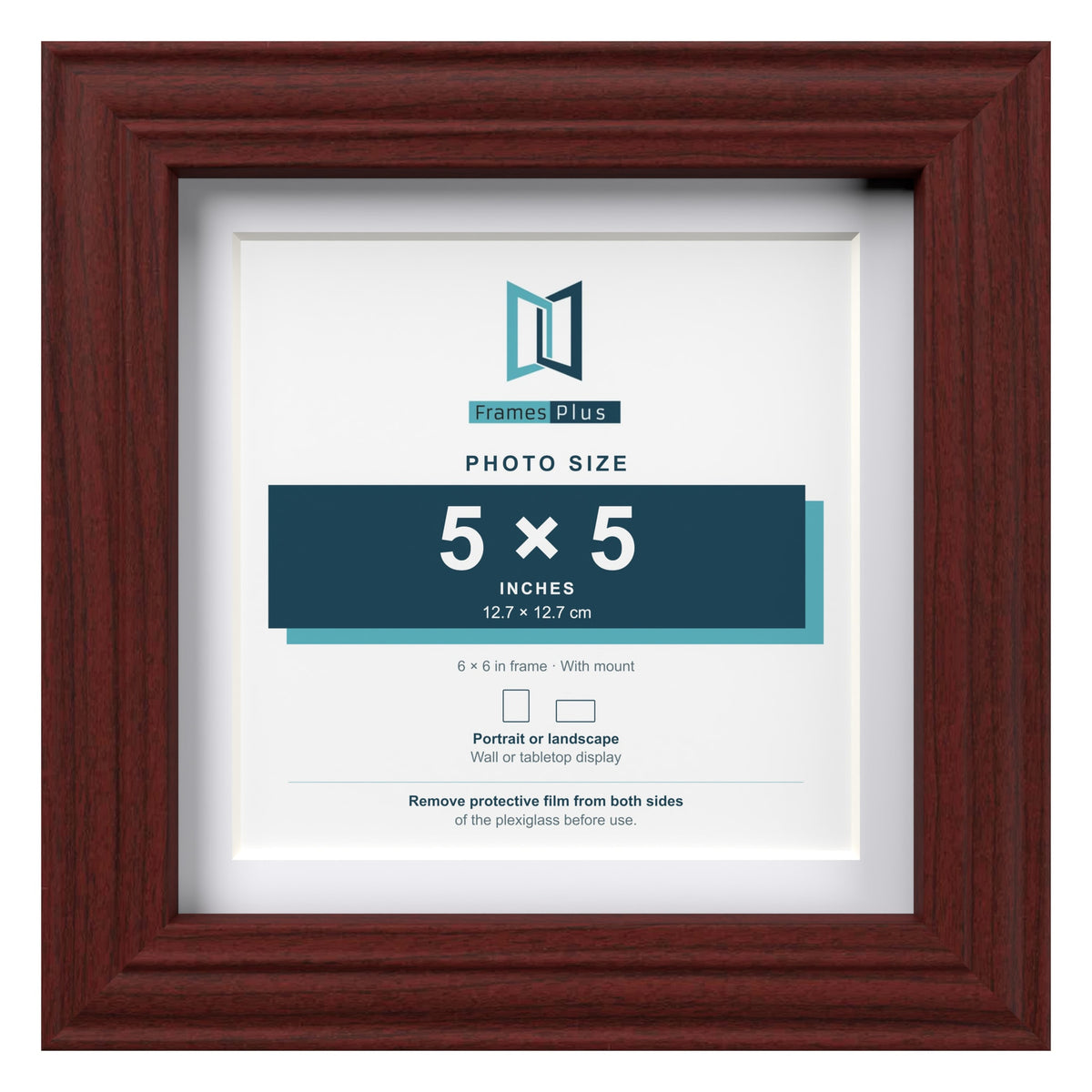 Devon Mahogany 6 x 6 inch picture frame with a white mount for a 5 x 5 inch photo