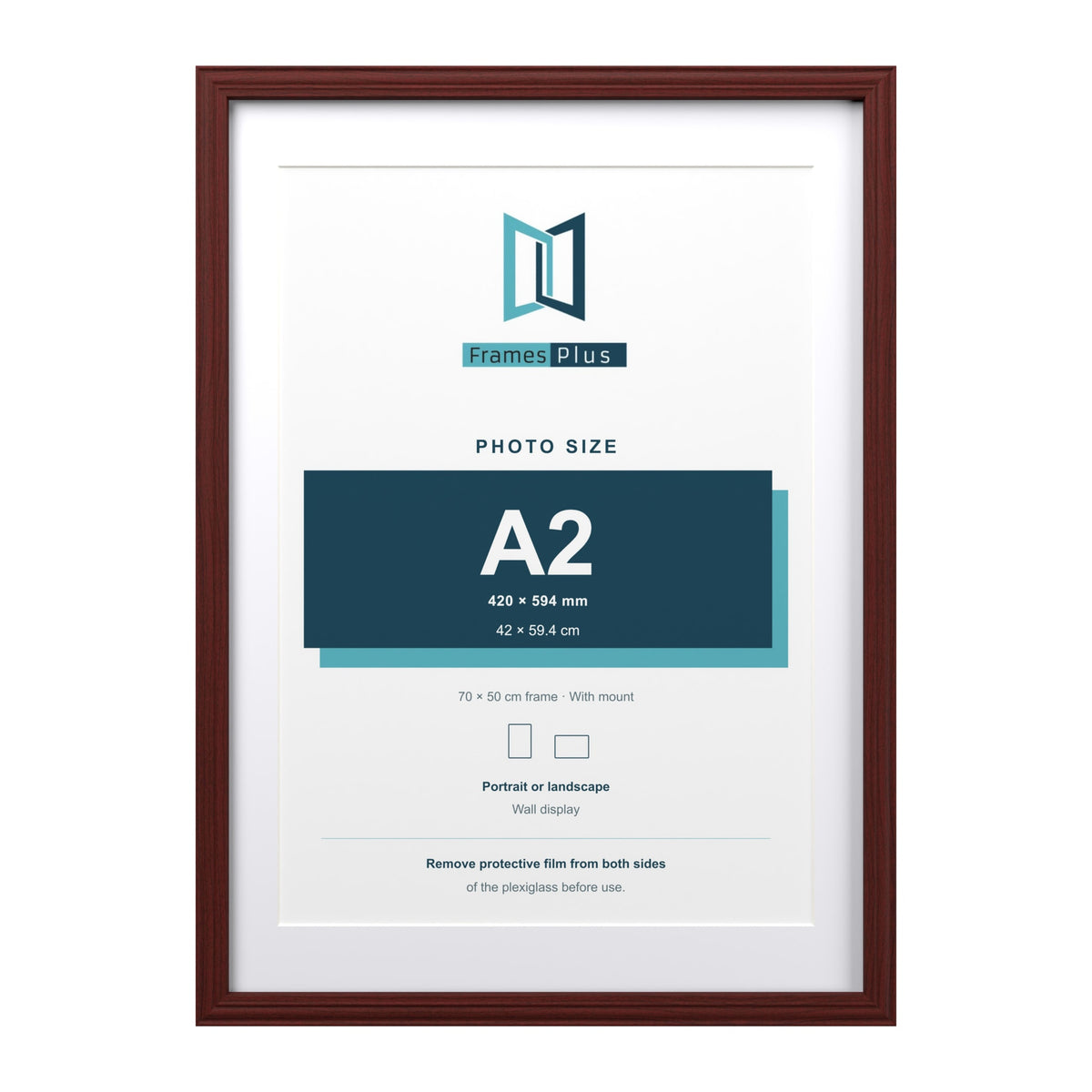 Devon Mahogany 70 x 50 cm picture frame with a white mount for an A2 photo