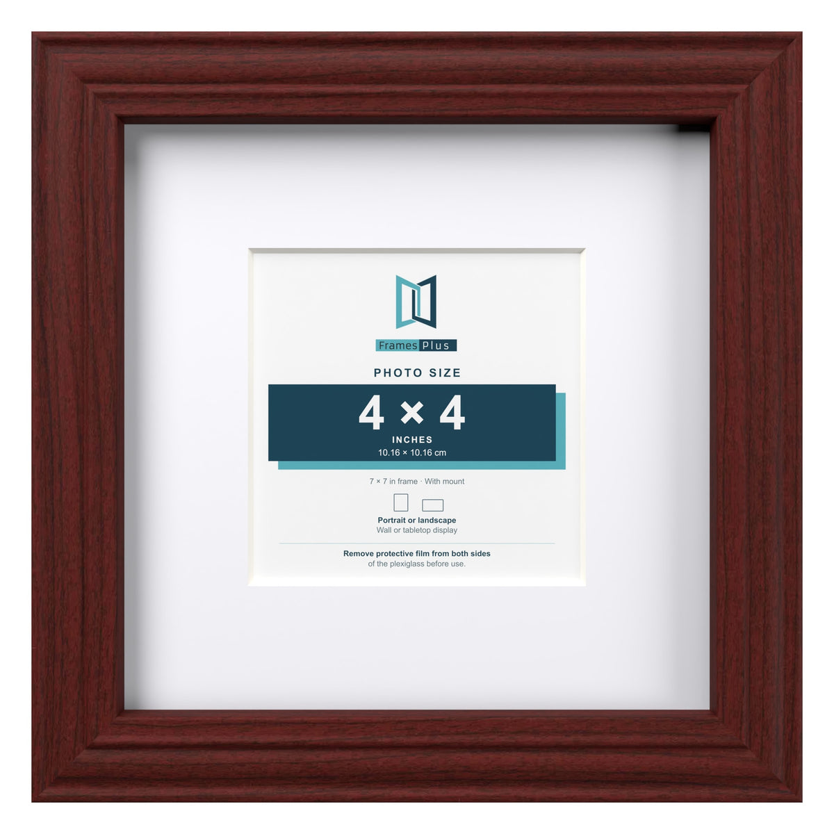 Devon Mahogany 7 x 7 inch picture frame with a white mount for a 4 x 4 inch photo
