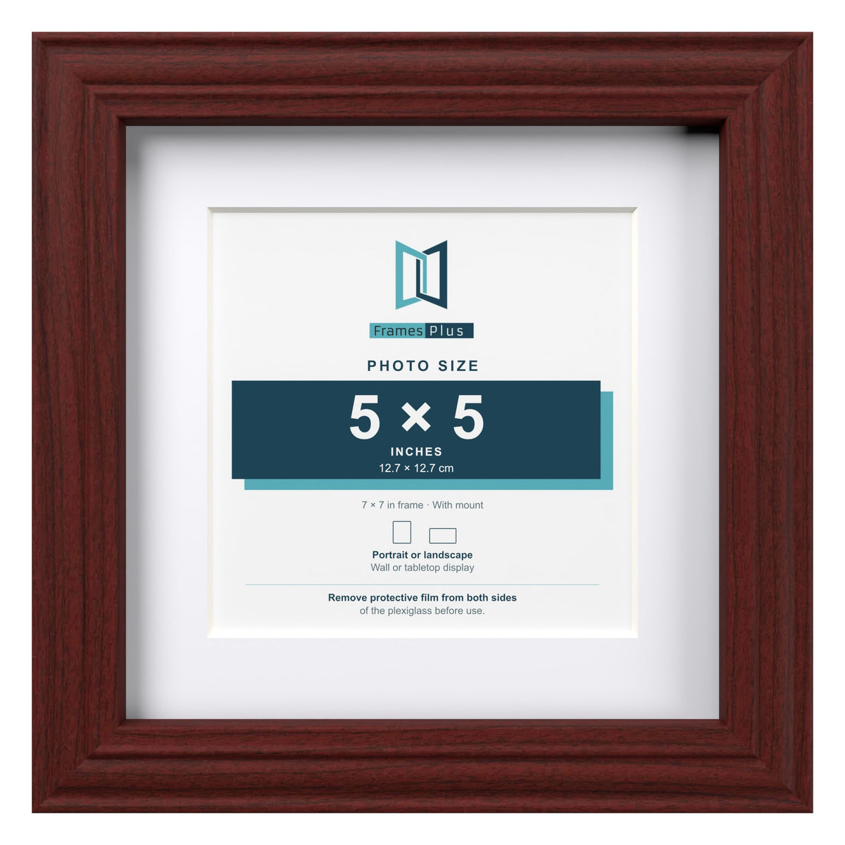 Devon Mahogany 7 x 7 inch picture frame with a white mount for a 5 x 5 inch photo