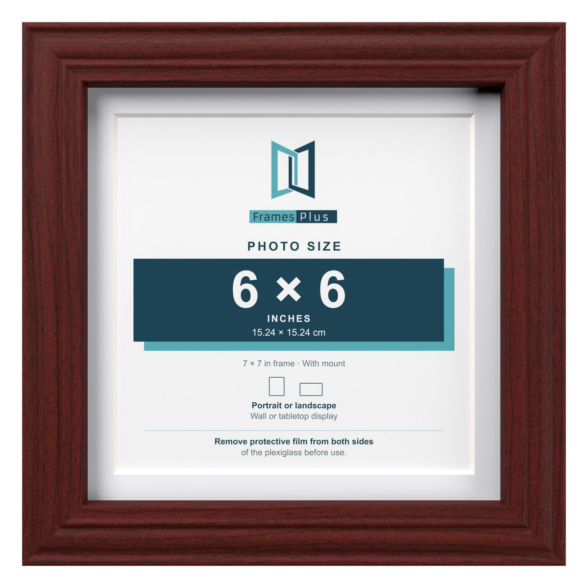 Devon Mahogany 7 x 7 inch picture frame with a white mount for a 6 x 6 inch photo
