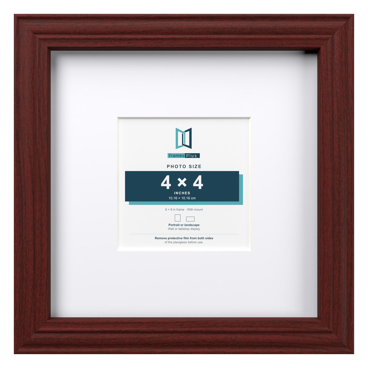 Devon Mahogany 8 x 8 inch picture frame with a white mount for a 4 x 4 inch photo