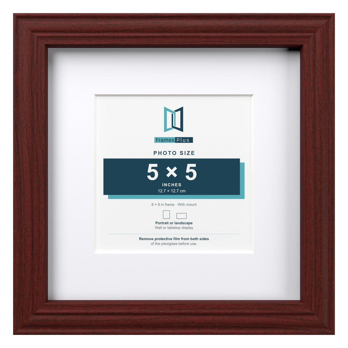 Devon Mahogany 8 x 8 inch picture frame with a white mount for a 5 x 5 inch photo