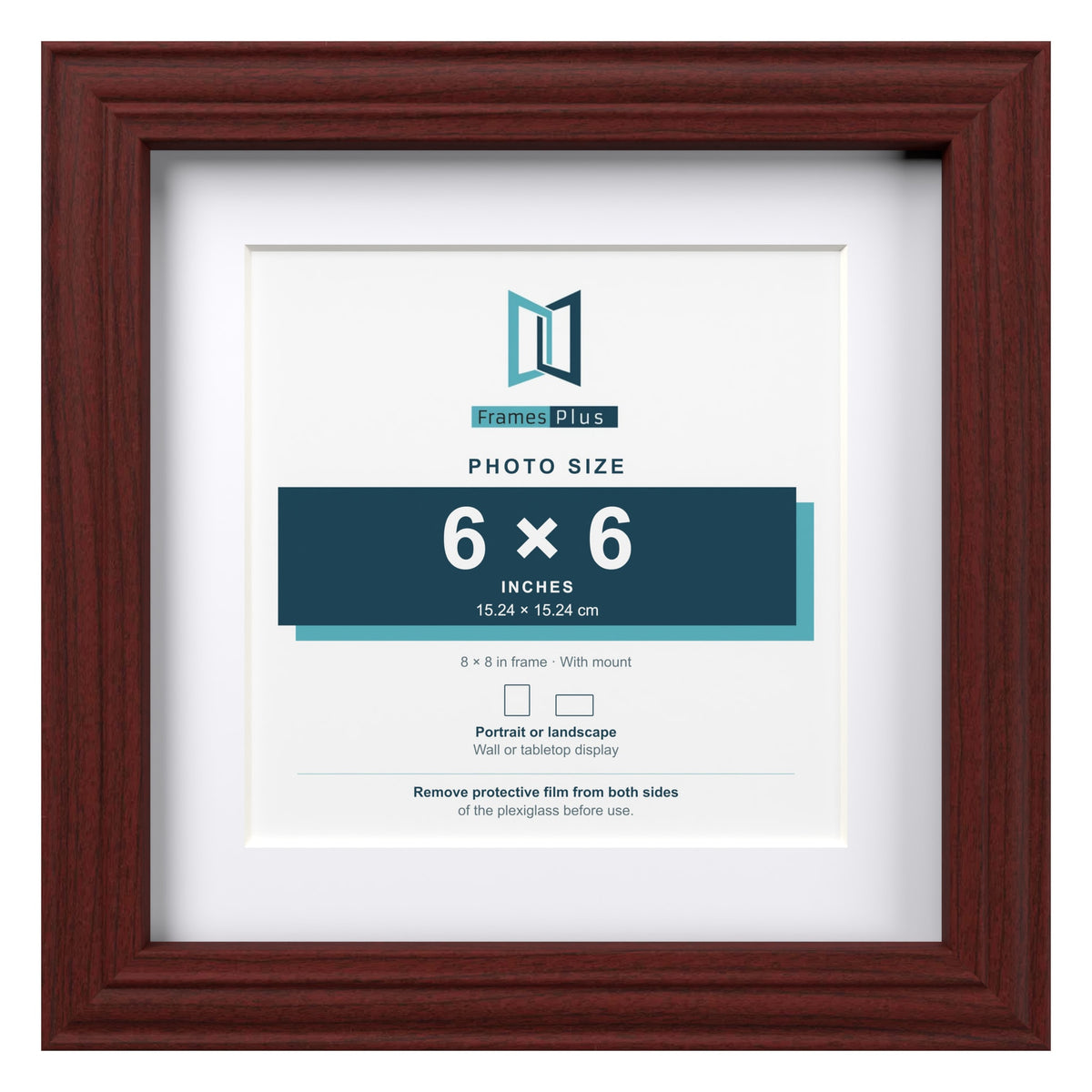 Devon Mahogany 8 x 8 inch picture frame with a white mount for a 6 x 6 inch photo