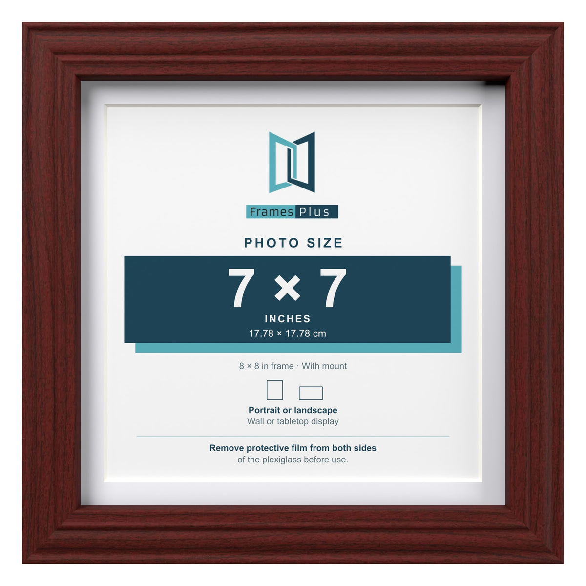Devon Mahogany 8 x 8 inch picture frame with a white mount for a 7 x 7 inch photo