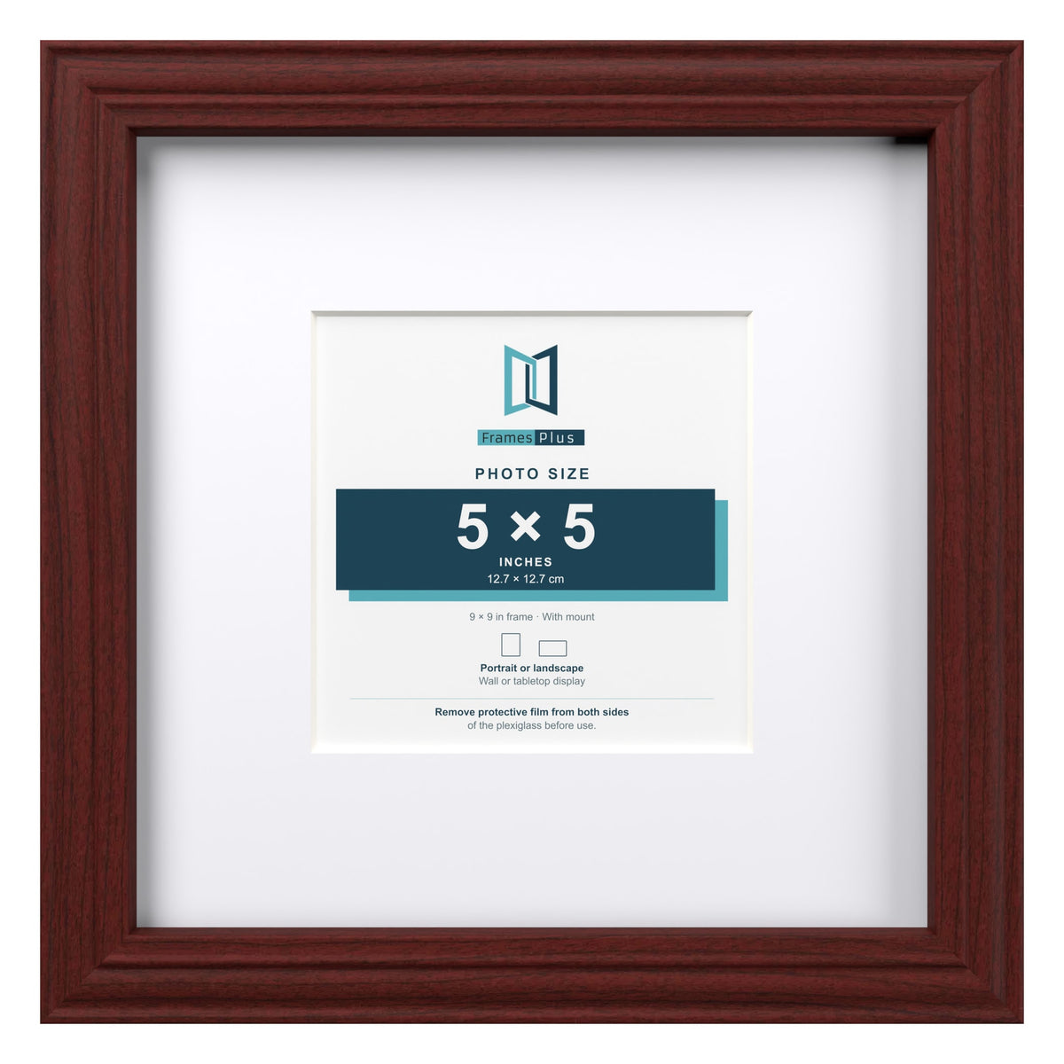 Devon Mahogany 9 x 9 inch picture frame with a white mount for a 5 x 5 inch photo