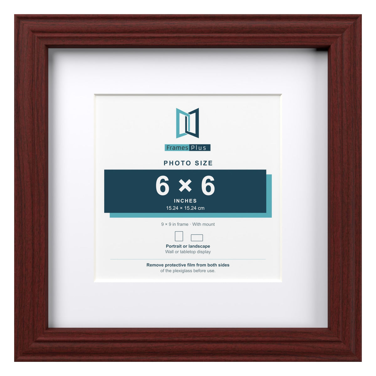 Devon Mahogany 9 x 9 inch picture frame with a white mount for a 6 x 6 inch photo