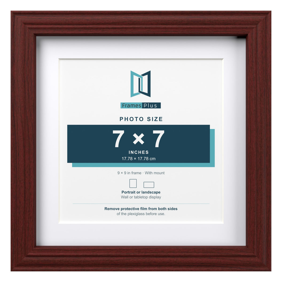Devon Mahogany 9 x 9 inch picture frame with a white mount for a 7 x 7 inch photo