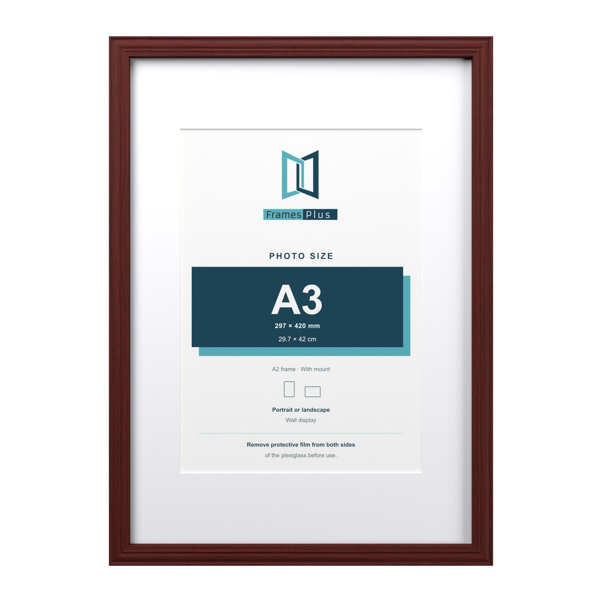 Devon Mahogany A2 picture frame with a white mount for an A3 photo