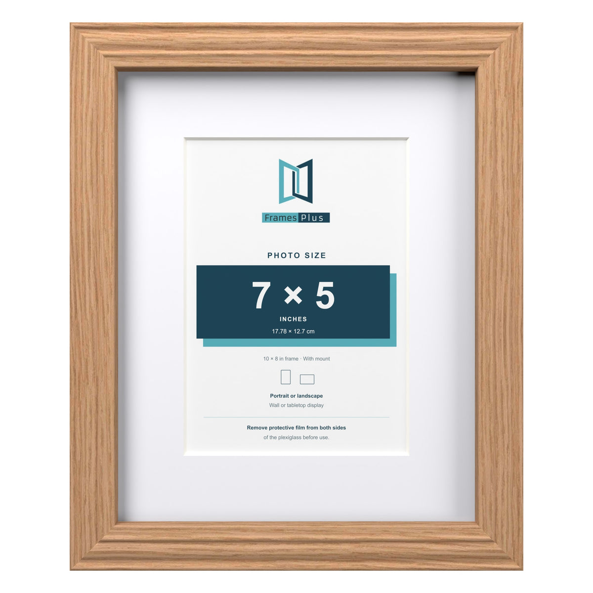 Devon Oak 10 x 8 inch picture frame with a white mount for a 7 x 5 inch photo