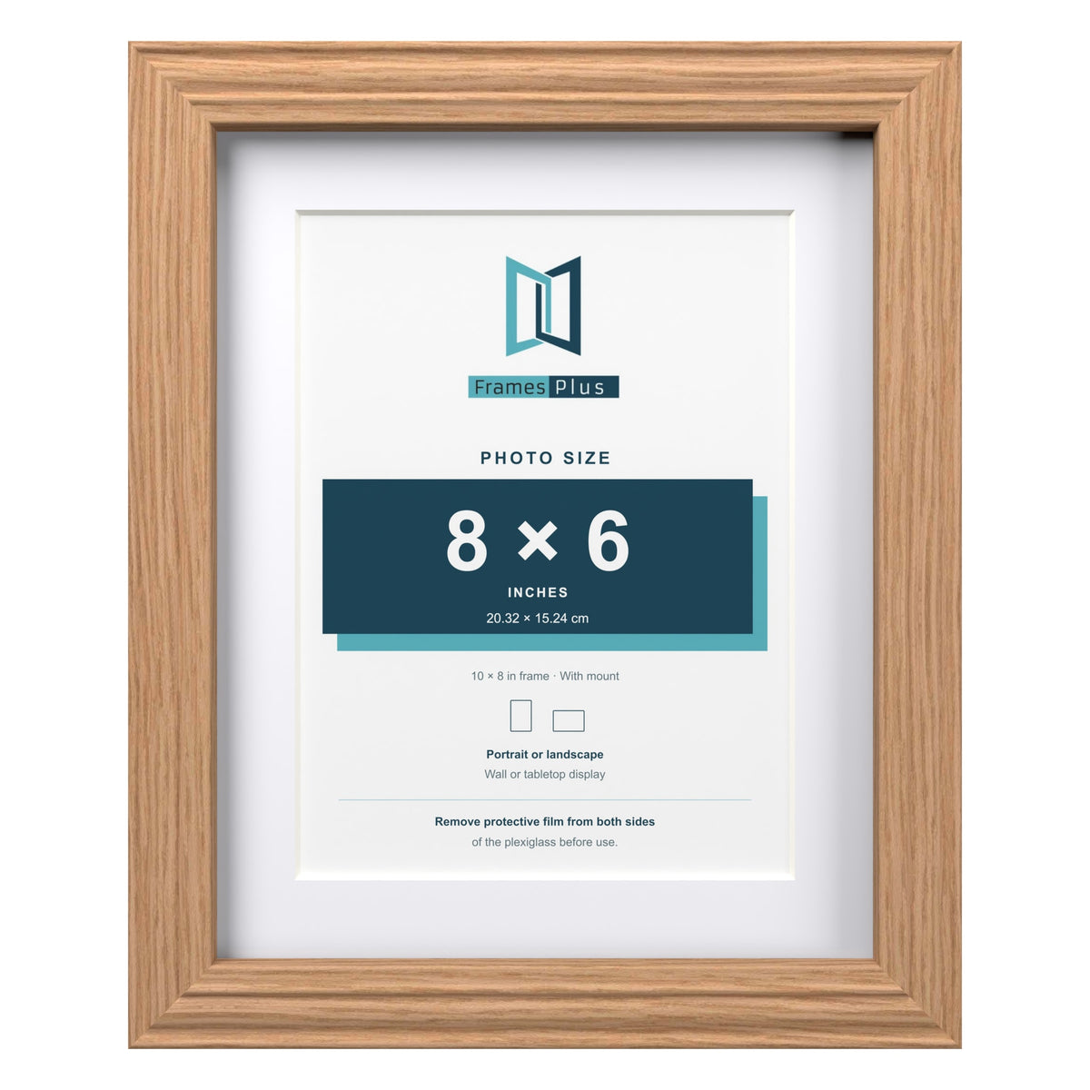 Devon Oak 10 x 8 inch picture frame with a white mount for an 8 x 6 inch photo