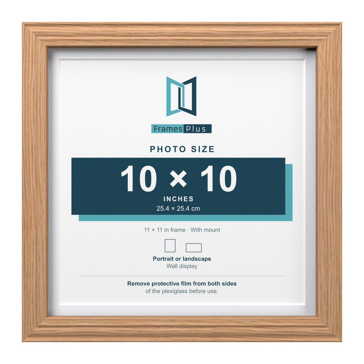 Devon Oak 11 x 11 inch picture frame with a white mount for a 10 x 10 inch photo
