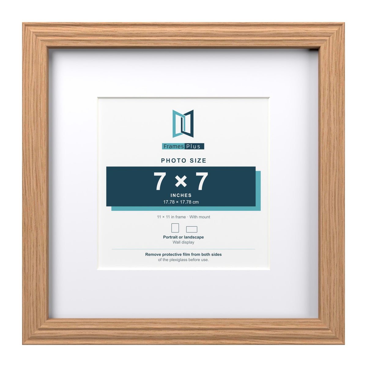 Devon Oak 11 x 11 inch picture frame with a white mount for a 7 x 7 inch photo