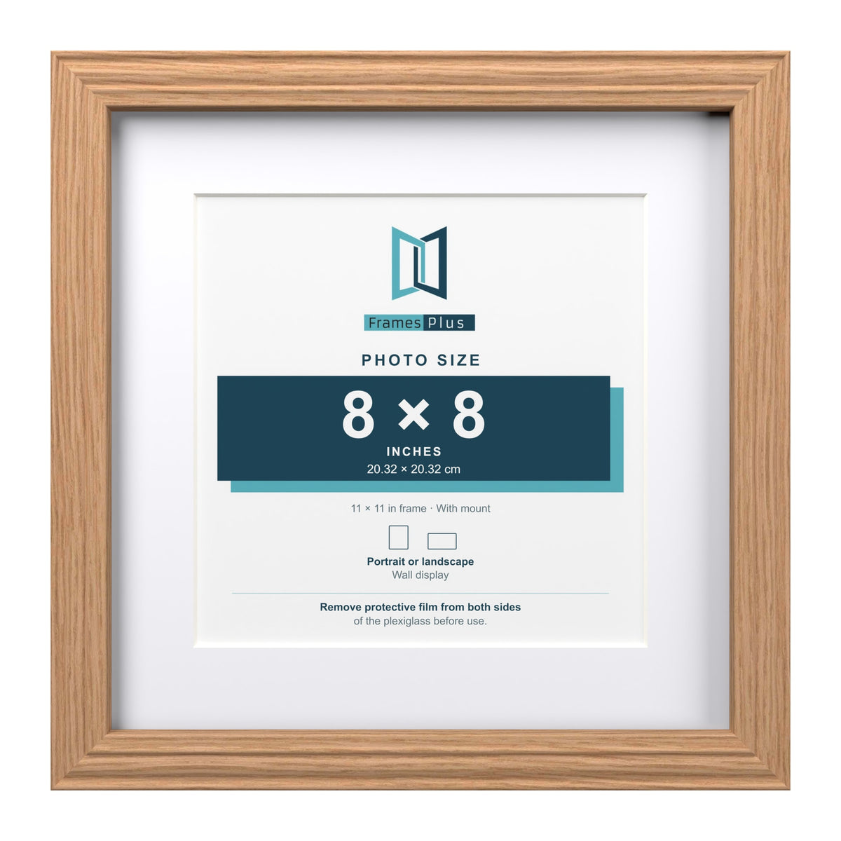Devon Oak 11 x 11 inch picture frame with a white mount for an 8 x 8 inch photo