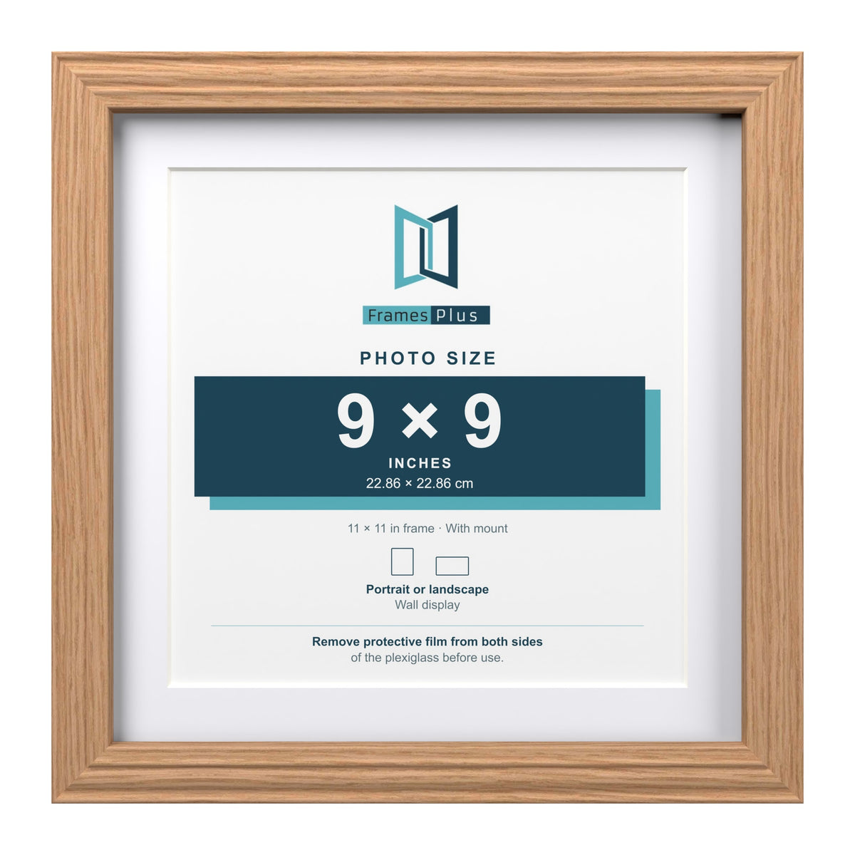Devon Oak 11 x 11 inch picture frame with a white mount for a 9 x 9 inch photo
