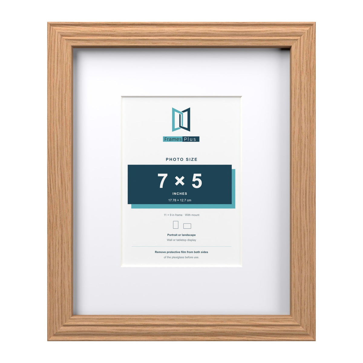 Devon Oak 11 x 9 inch picture frame with a white mount for a 7 x 5 inch photo