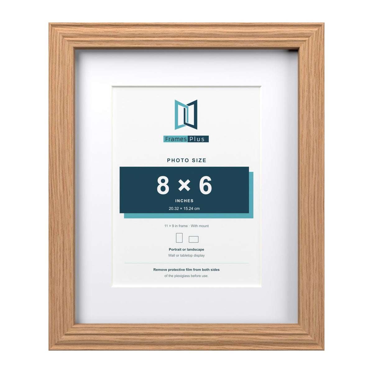 Devon Oak 11 x 9 inch picture frame with a white mount for an 8 x 6 inch photo