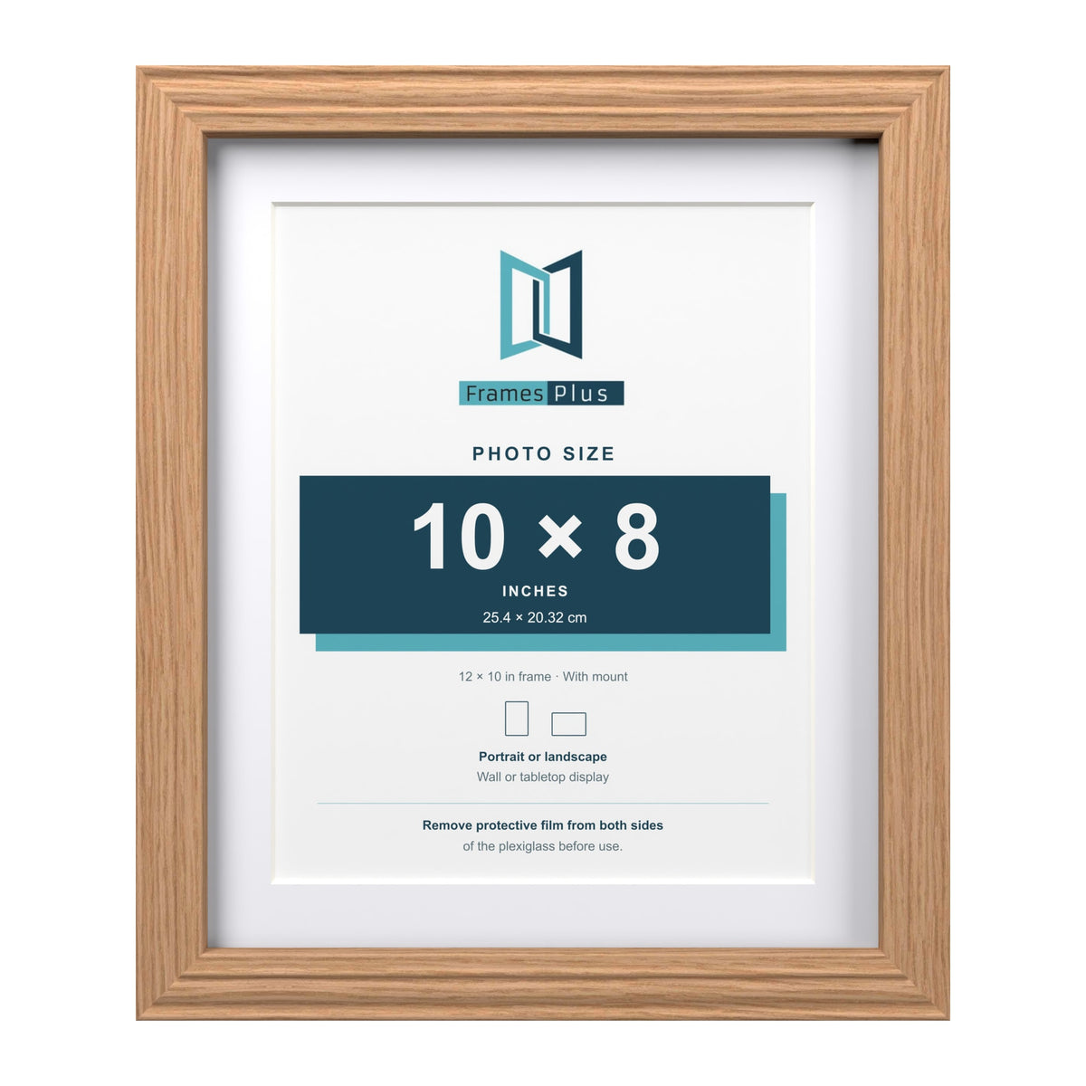 Devon Oak 12 x 10 inch picture frame with a white mount for a 10 x 8 inch photo