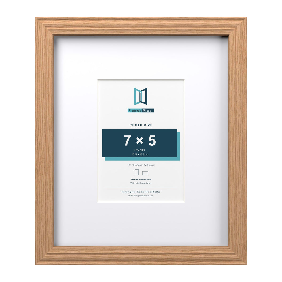 Devon Oak 12 x 10 inch picture frame with a white mount for a 7 x 5 inch photo