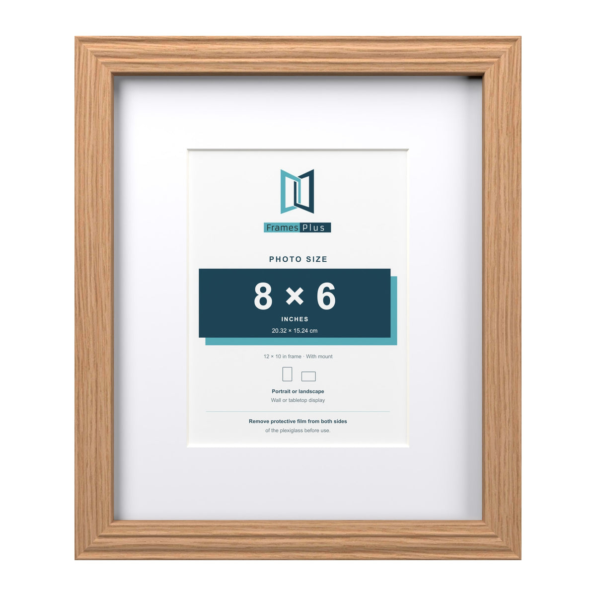 Devon Oak 12 x 10 inch picture frame with a white mount for an 8 x 6 inch photo
