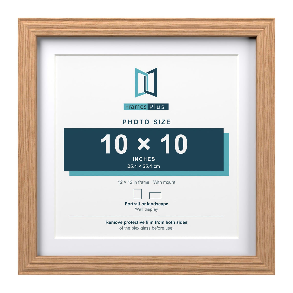 Devon Oak 12 x 12 inch picture frame with a white mount for a 10 x 10 inch photo