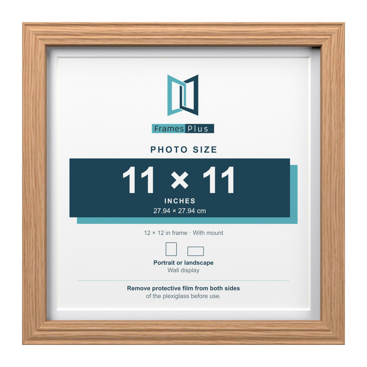 Devon Oak 12 x 12 inch picture frame with a white mount for an 11 x 11 inch photo