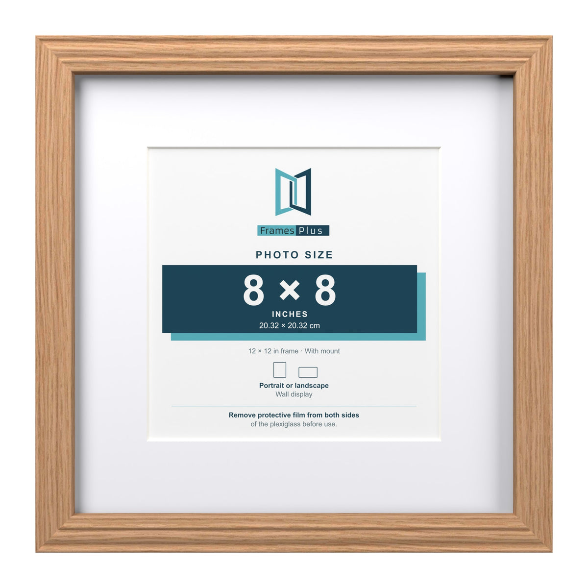 Devon Oak 12 x 12 inch picture frame with a white mount for an 8 x 8 inch photo