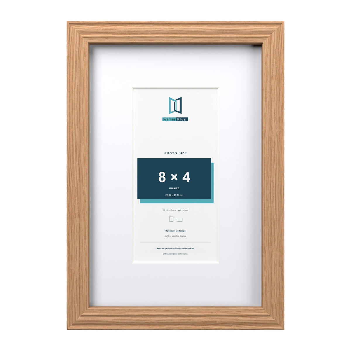Devon Oak 12 x 8 inch picture frame with a white mount for an 8 x 4 inch photo