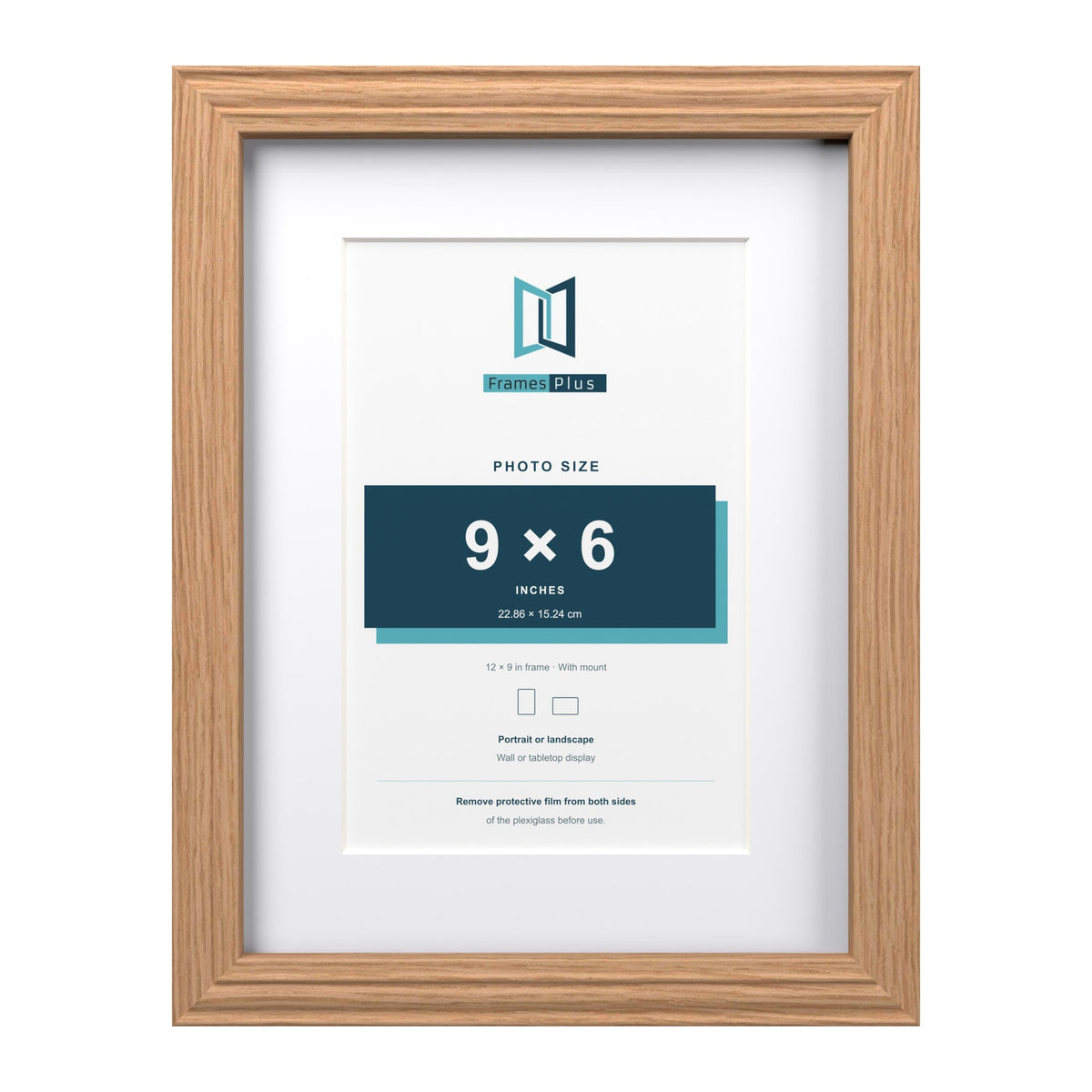 Devon Oak 12 x 9 inch picture frame with a white mount for a 9 x 6 inch photo
