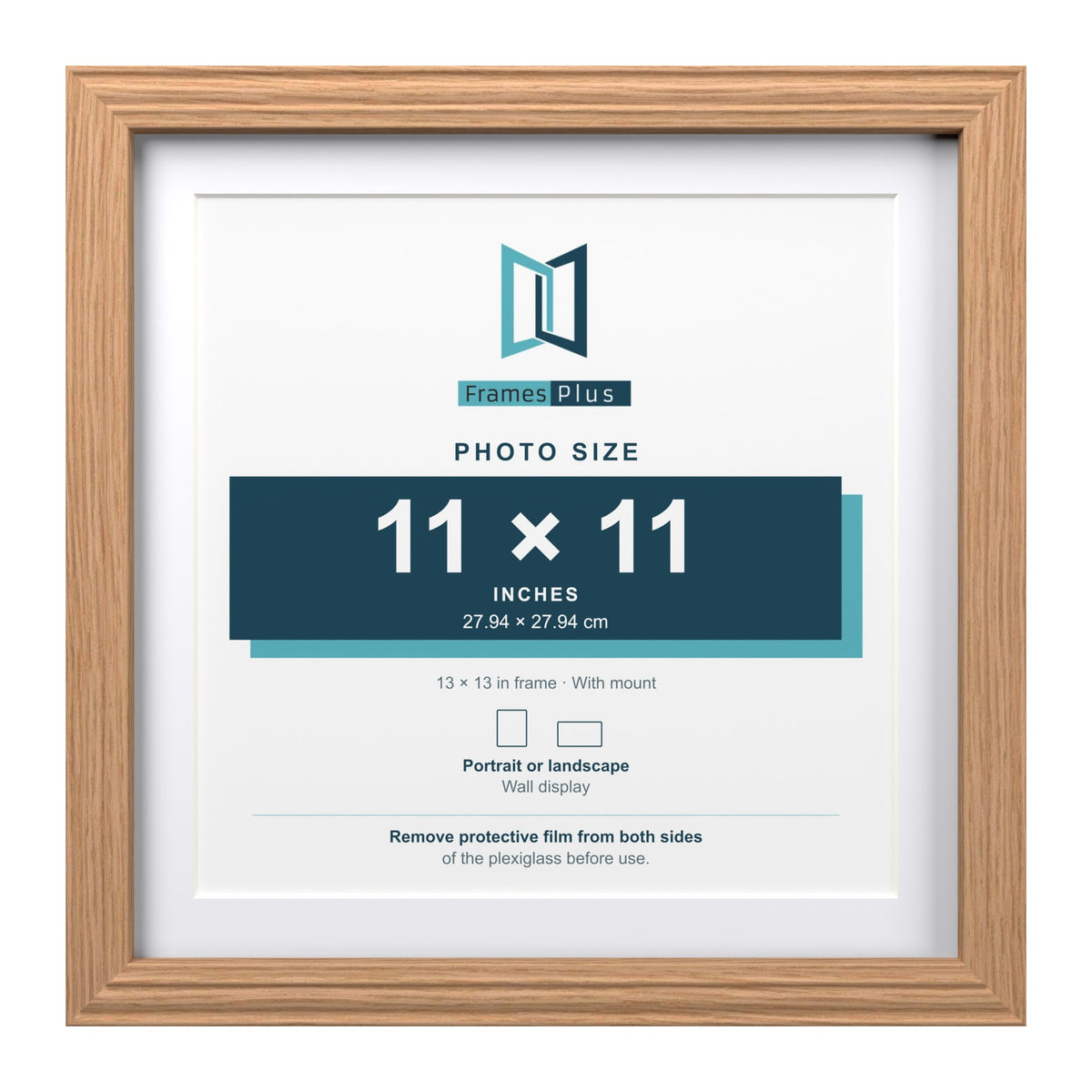 Devon Oak 13 x 13 inch picture frame with a white mount for an 11 x 11 inch photo