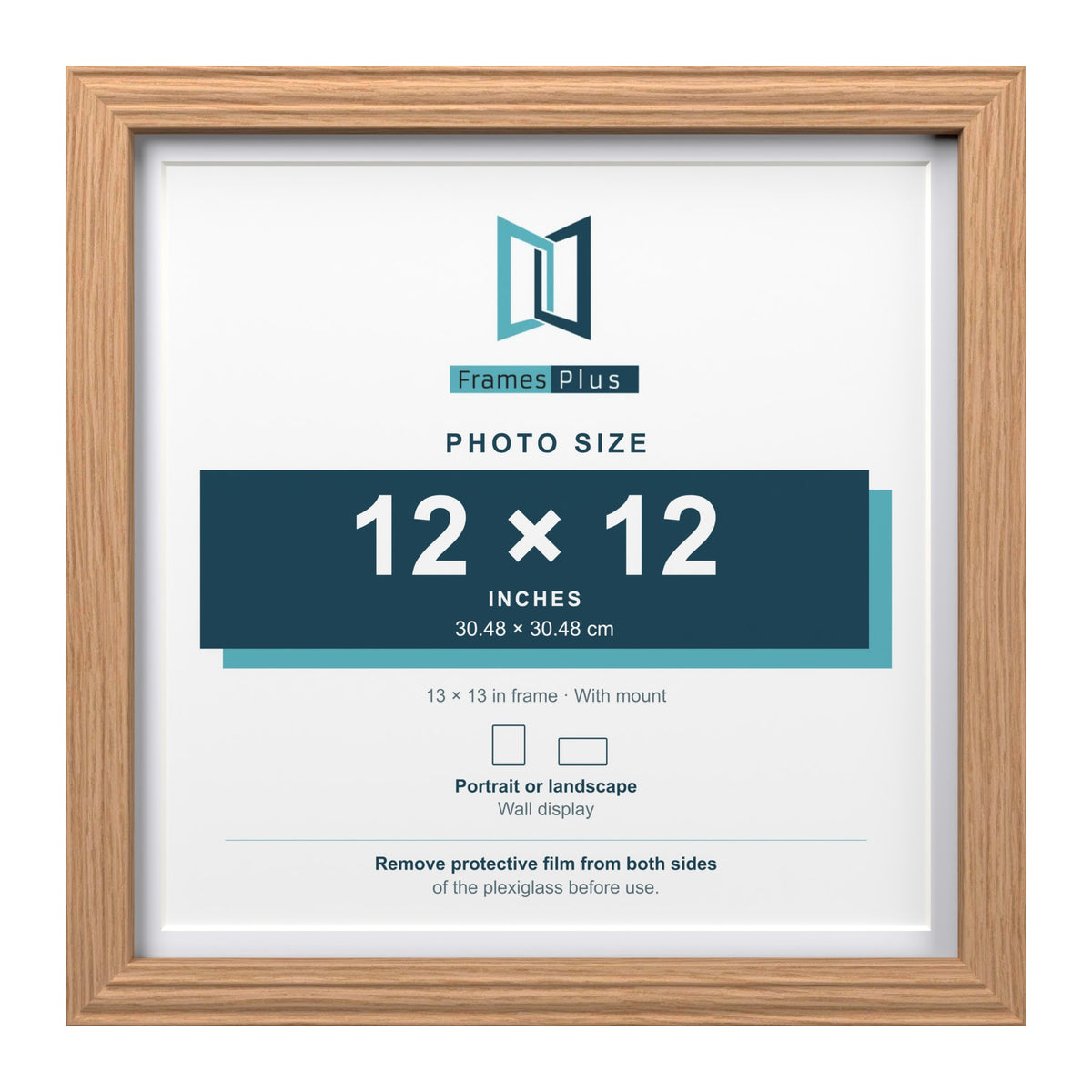 Devon Oak 13 x 13 inch picture frame with a white mount for a 12 x 12 inch photo